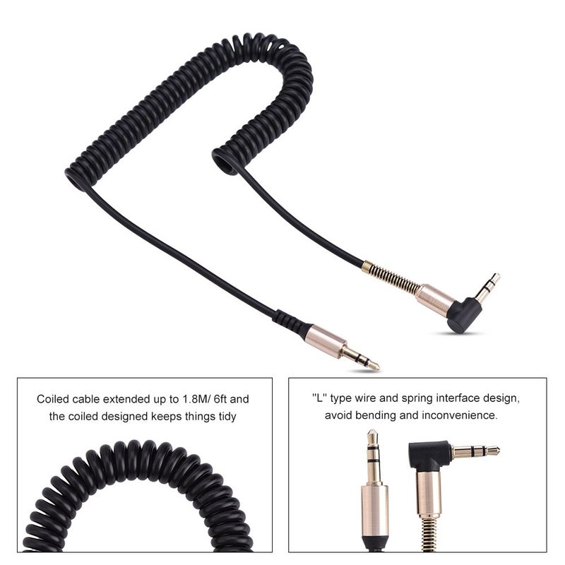 ZERONE 3.5mm Male to Male Spring Aux Cable, 1.8M/6ft L-Shaped Retractable Cord for Car/Home Audio Earphone Headphone Speaker - Image 2